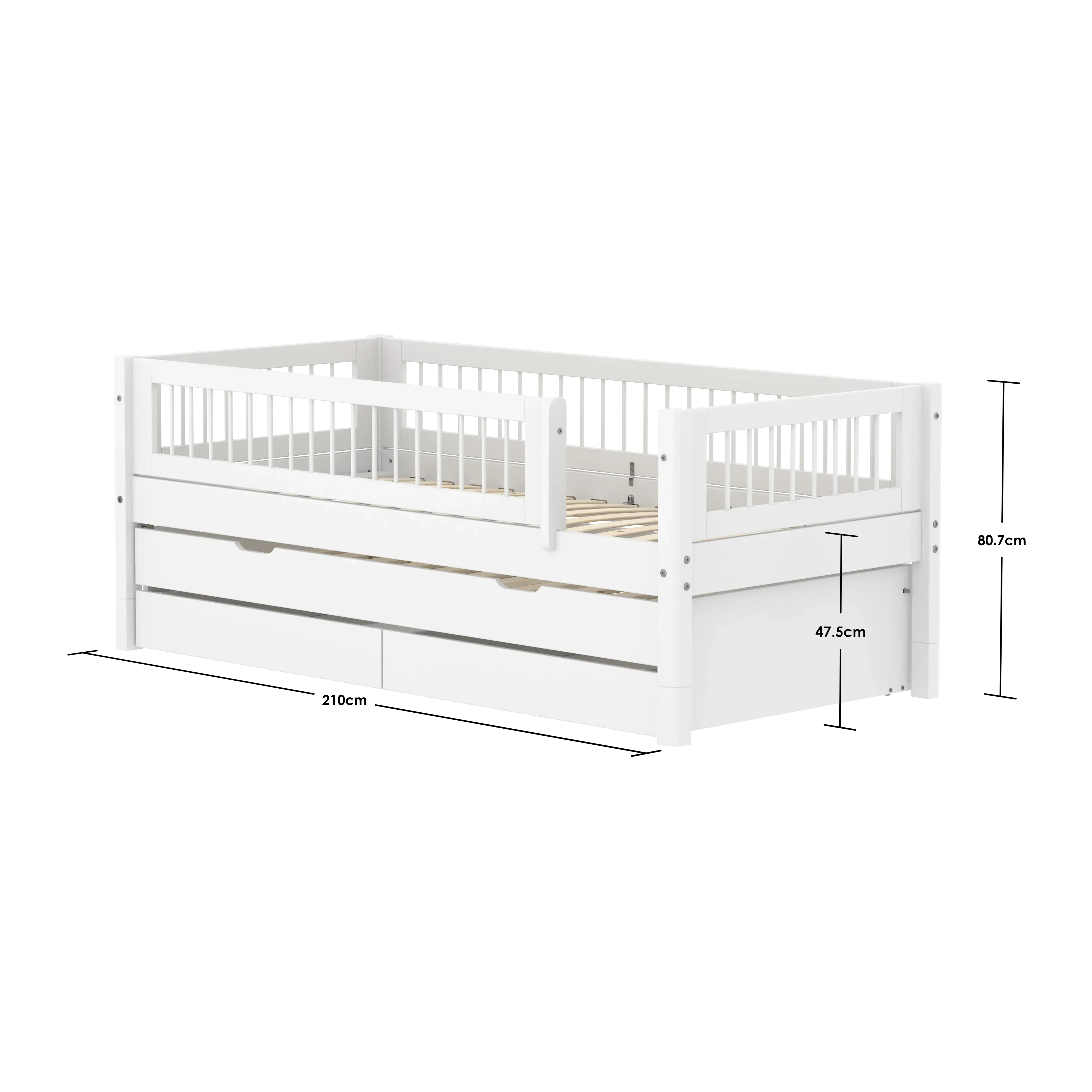 Single Bed with Pull-out Bed, Storage and Safety Rail Crossbars, 90x200 cm, White SINGLE_BED 200 flexa-com.myshopify.com