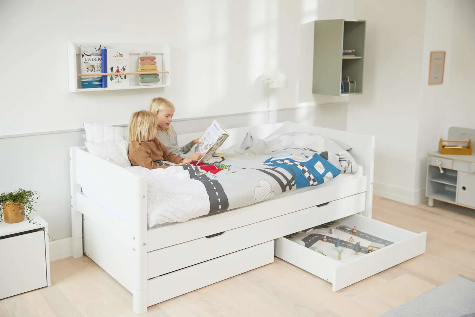 Single Bed with Pull-out Bed and Storage, 90x200 cm, White SINGLE_BED 200 flexa-com.myshopify.com