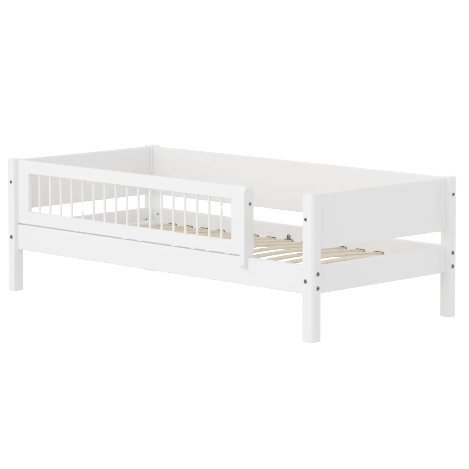 Single Bed with Safety Rail, 90x200 cm, White FLEXA SINGLE_BED daybed-w-front-safety-rail-200x90cm-crossbars-f-wht   90X200 flexa-com.myshopify.com