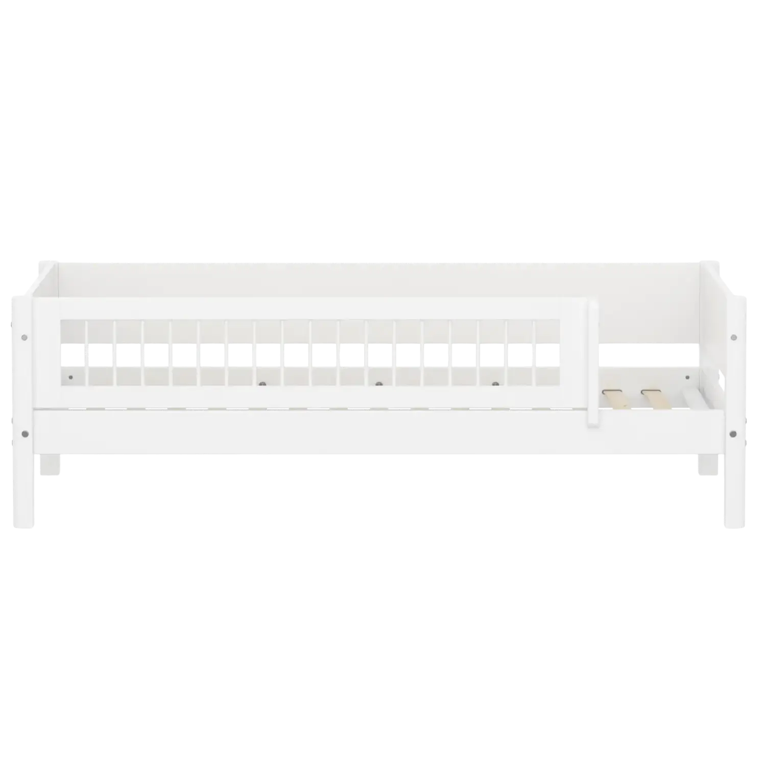 Single Bed with Safety Rail, 90x200 cm, White FLEXA SINGLE_BED daybed-w-front-safety-rail-200x90cm-crossbars-f-wht   90X200 flexa-com.myshopify.com