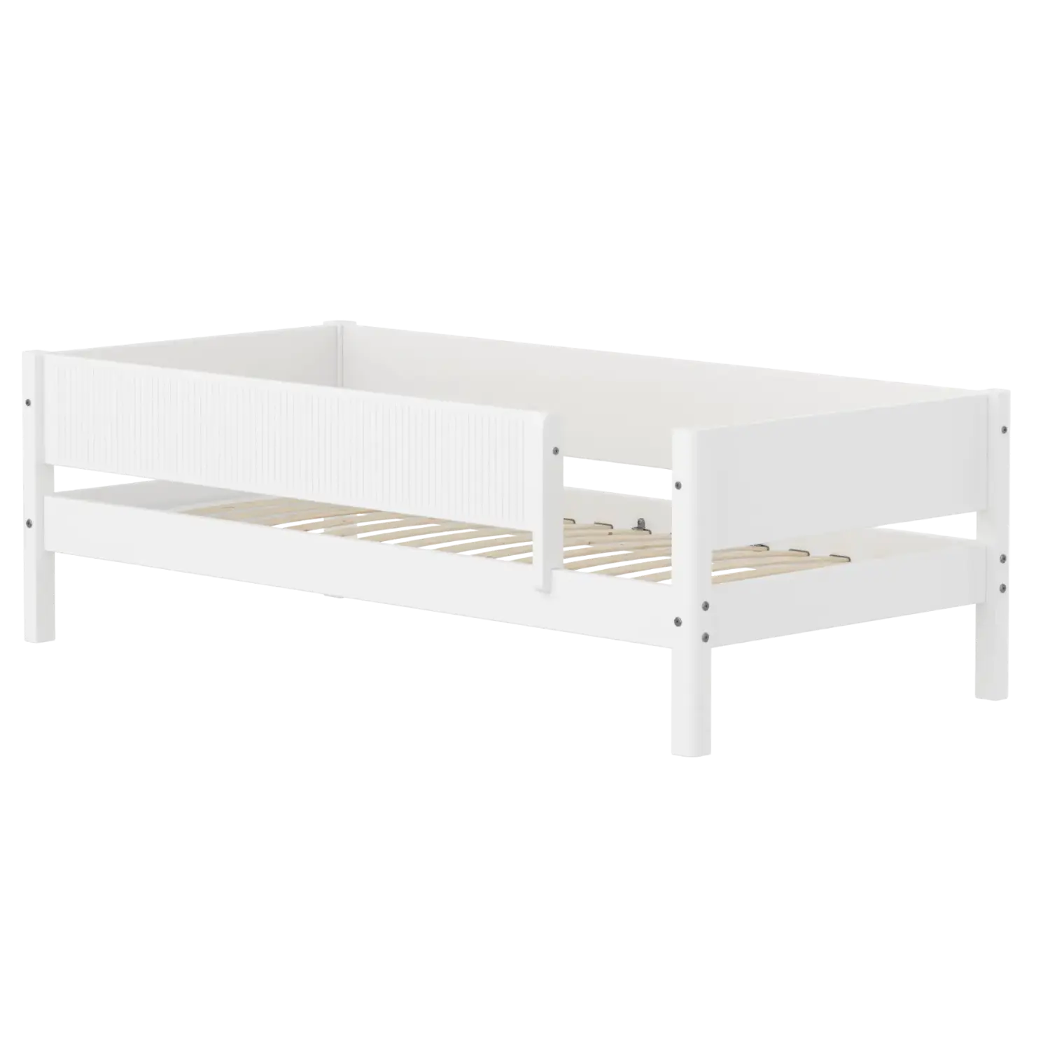 Single Bed with Safety Rail, 90x200 cm, White FLEXA SINGLE_BED daybed-w-front-safety-rail-200x90cm-grooves-f-wht   90X200 flexa-com.myshopify.com