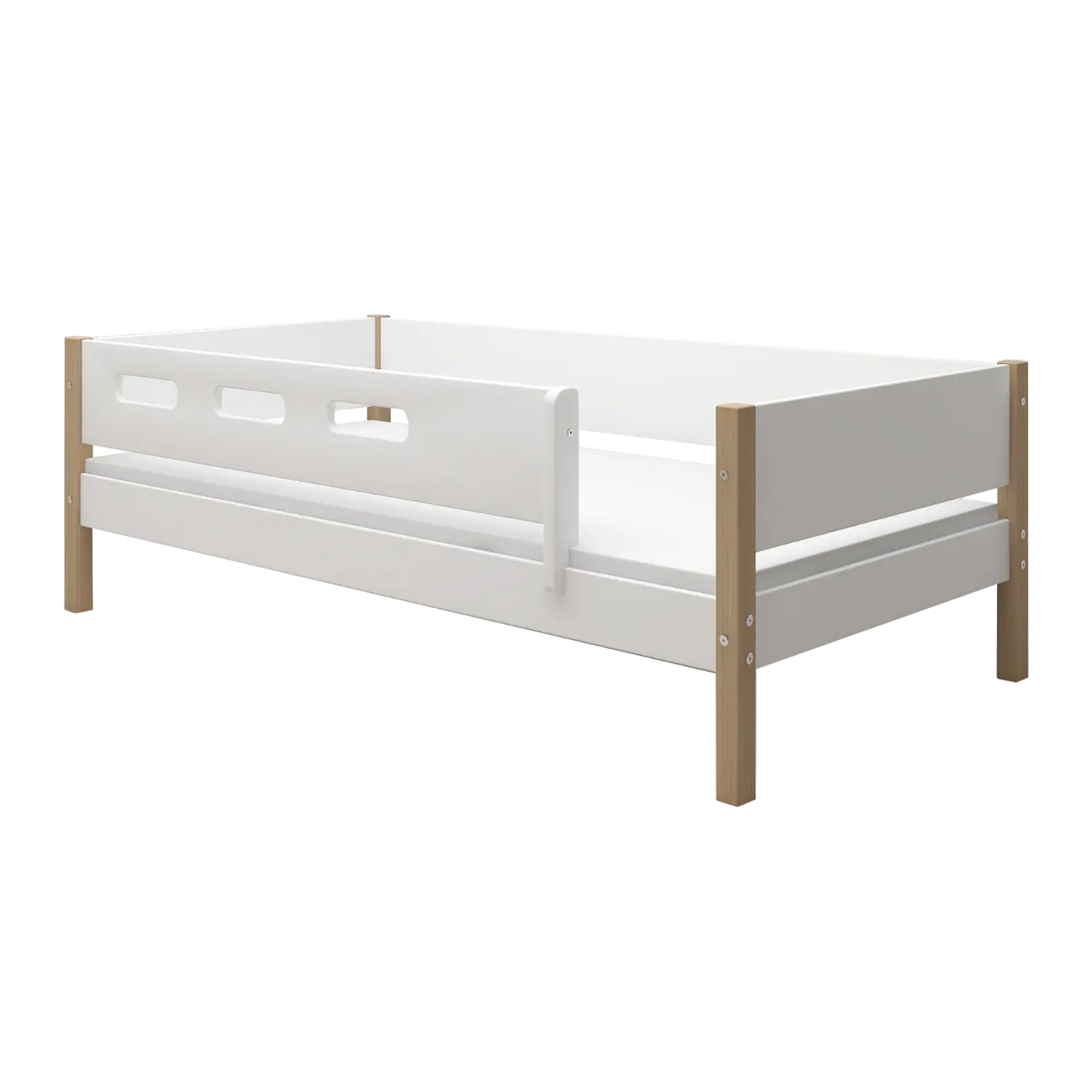 Single Bed with Safety Rail, 90x200 cm, White/Oak SINGLE_BED 200 flexa-com.myshopify.com