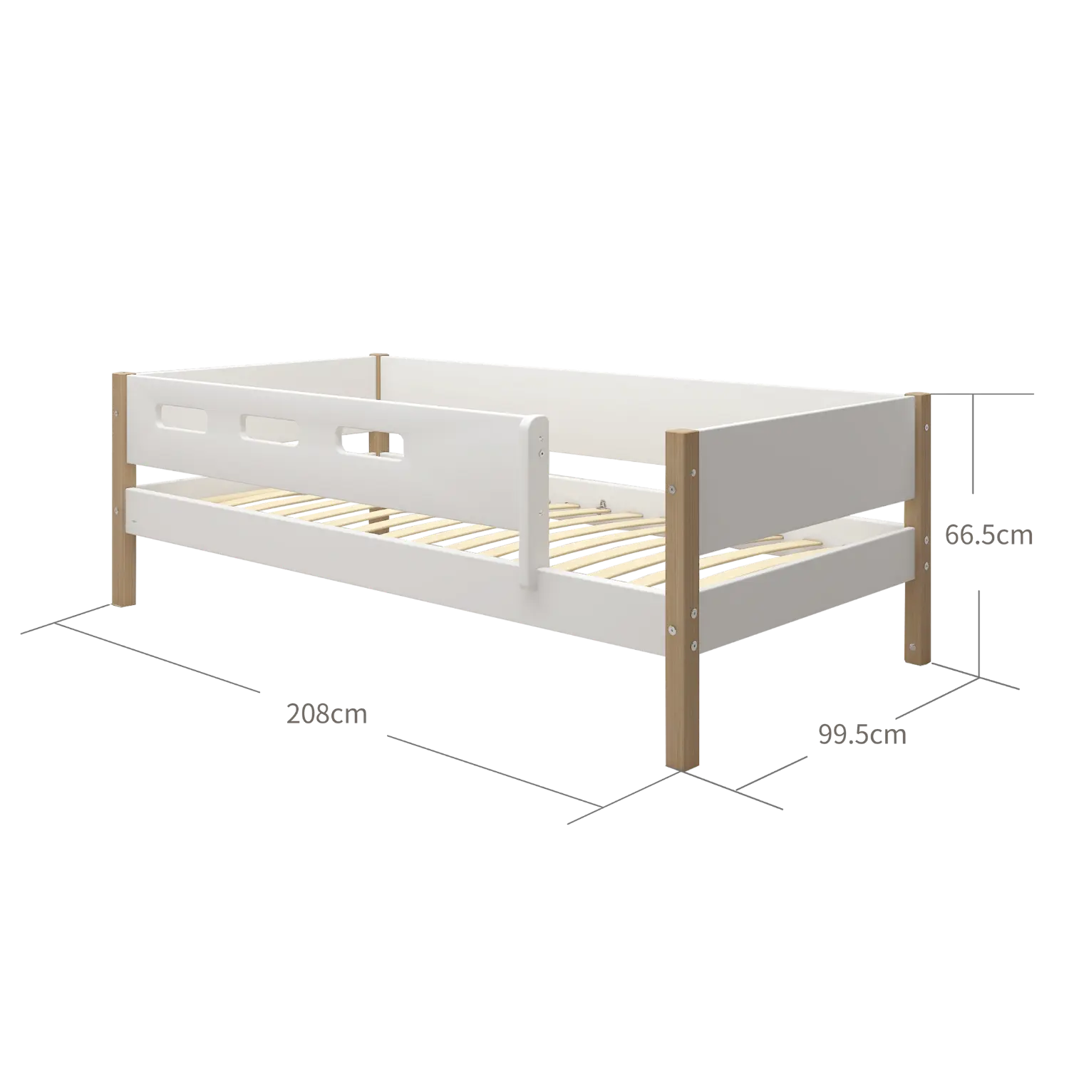Single Bed with Safety Rail, 90x200 cm, White/Oak SINGLE_BED 200 flexa-com.myshopify.com