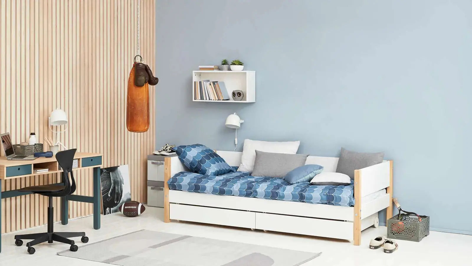 Single Bed with Storage, 90x200 cm, White/Oak SINGLE_BED 200 flexa-com.myshopify.com