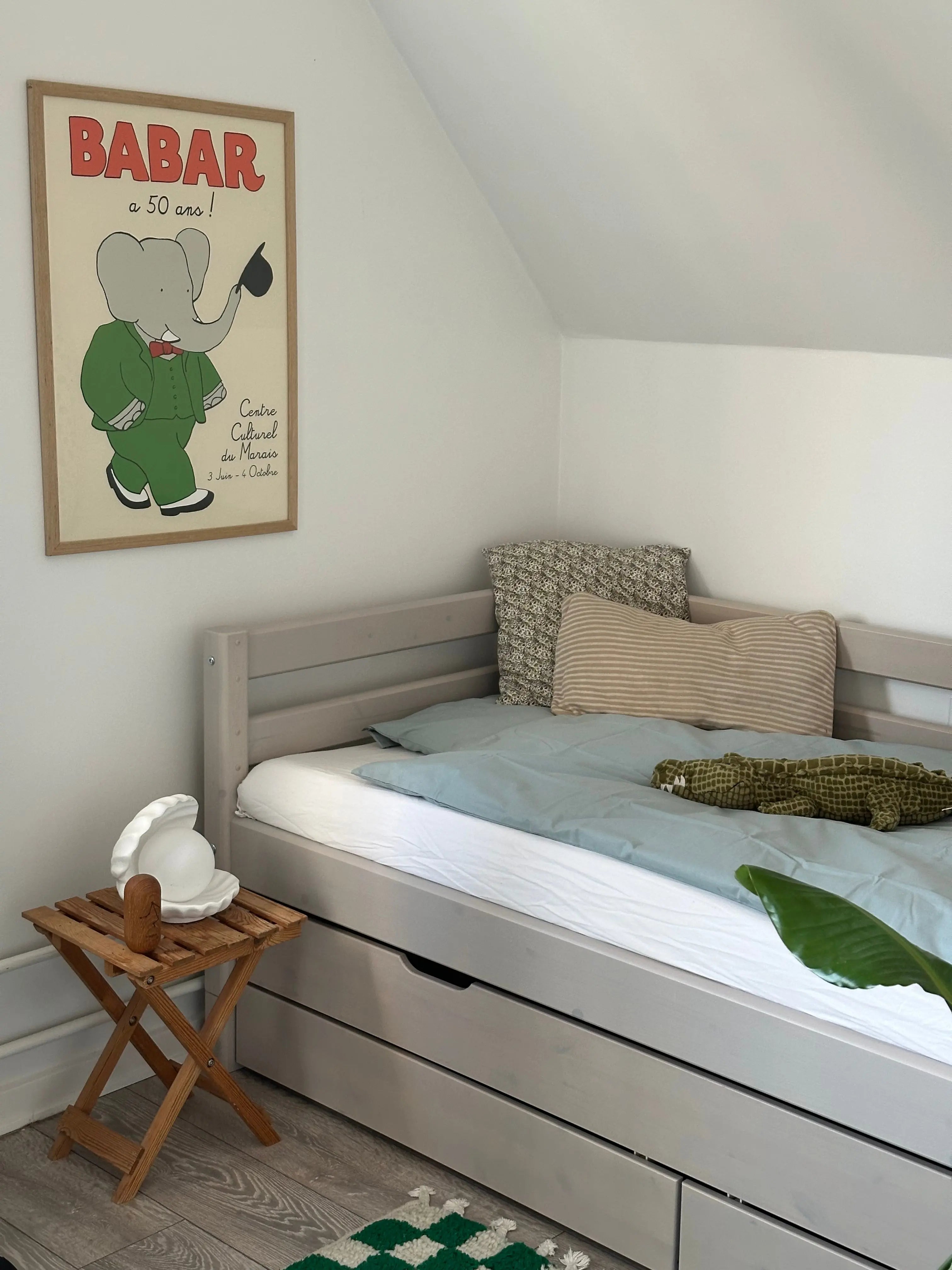 Single Bed with Pull-out Bed, Storage and Safety Rail, 90x200 cm, Grey SINGLE_BED single-bed-with-trundle-pullout-bed-grey-washed  flexa-com.myshopify.com